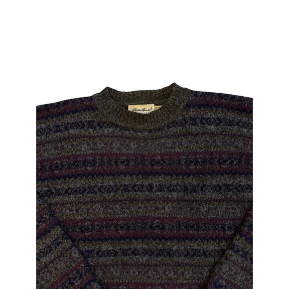 Vtg Eddie Bauer Sweater Mens Large Gray Fair Isle Wool Knit Nordic Crewneck Y2K - Picture 3 of 9